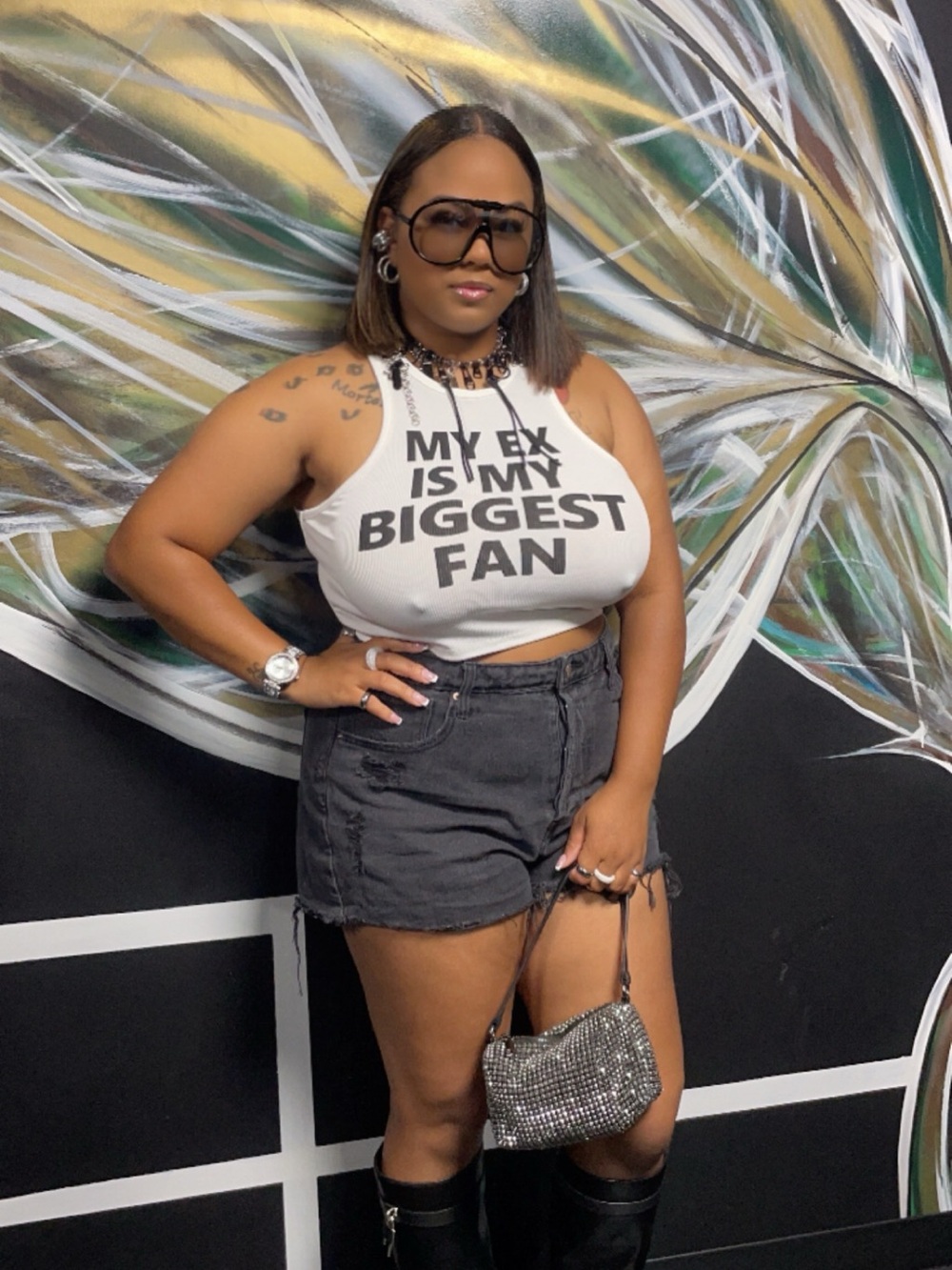 SHEIN White Ribbed Tank Top with Black Slogan